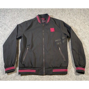 T-Mobile Jacket Women XS Black Zip Pockets Long Sleeve Stretch Full Zip Bomber